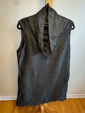 Sleeveless Midi Dress with Draped Cowl Neck - Black